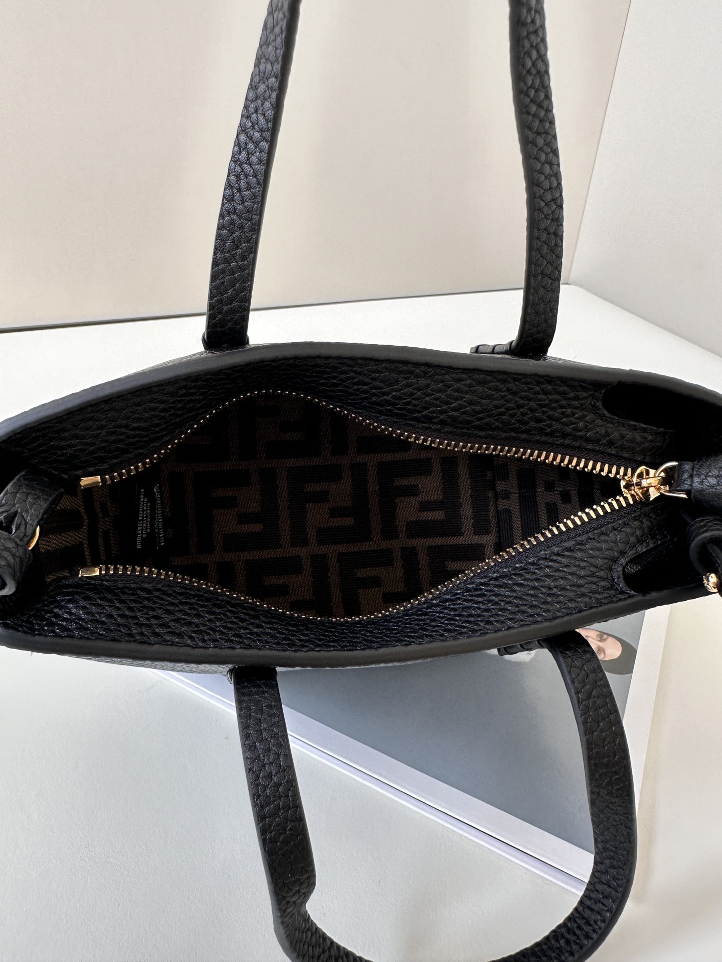 Fendi Mini Roll Selleria Shoulder Bag with Hand-sewn Topstitches Black